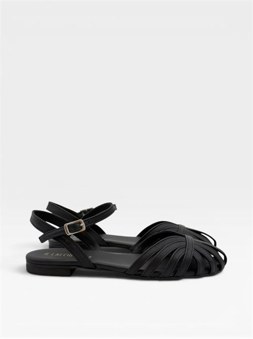 Sandali neri intrecciati con cinturino da donna IL LACCIO | G500PELLENERO